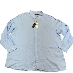 NWT $148 Polo Ralph Lauren Men’s Long Sleeve Blue 100% Linen Shirt Tall Sz 4XLT